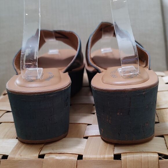 Kork-Ease Sabrina Blue Leather Criss Cross Platform Wedge Sandals - Picture 4 of 10